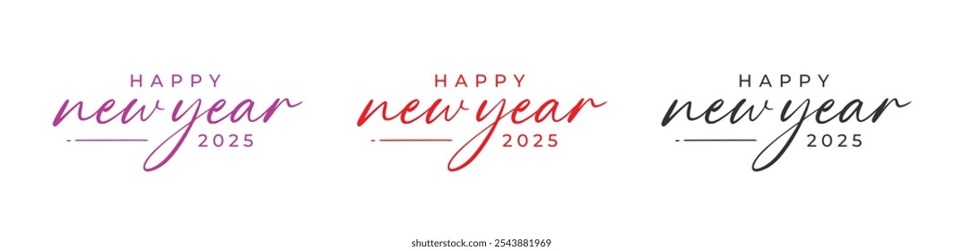 Happy New Year 2025 Logo Design. Modern Abstract Hand-drawn creative calligraphy vector logo design. 2025 New Year Logo Design