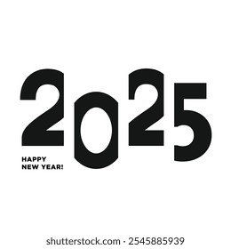 Happy New Year 2025 logo text design. Vector modern geometric minimalistic text with black numbers. Isolated on white background. Concept design.