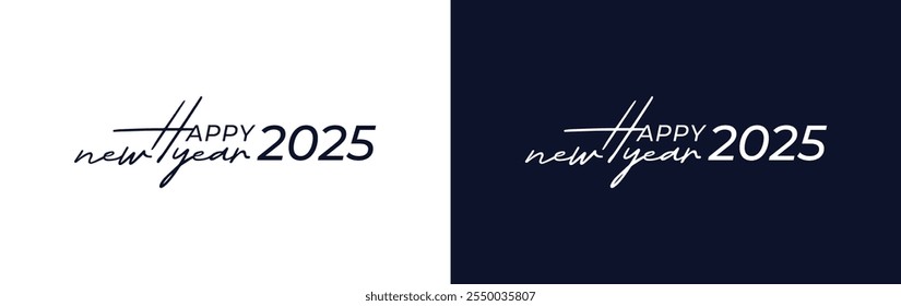 Happy New Year 2025 logo design. Premium handwritten lettering Vector holiday logo design. 2025 Happy New Year.