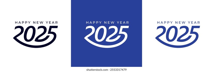 Happy new year 2025 Logo Design. Premium smile shape 2025 new year vector logo design. 2025 editable design