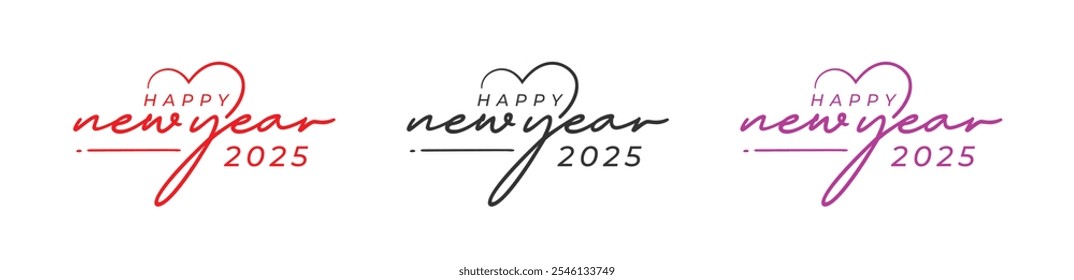 Happy New Year 2025 Love Logo Design. Hand-drawn love vector logo design. 2025 Happy New Year Logo Design Vector, 2025 Logo design