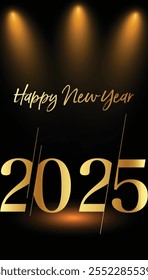 Happy New Year 2025, luxurious colorful background, for posters, invitations, or digital greetings