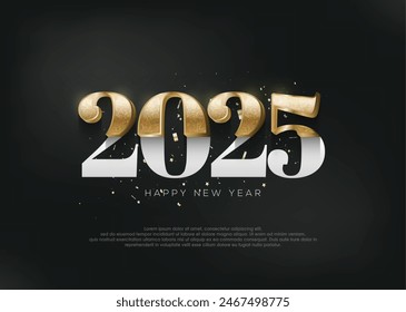 Happy new year 2025 with luxury gold glitters numbers illustration.