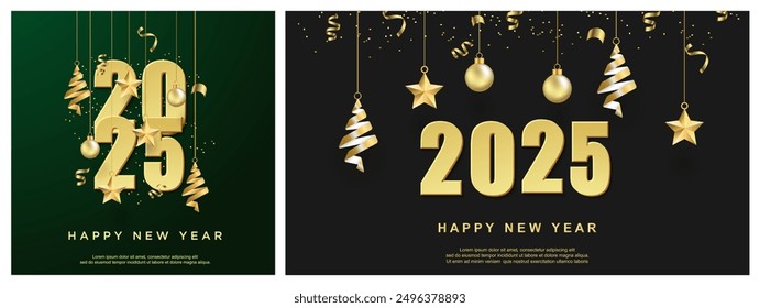 Happy new year 2025. luxury gold number background