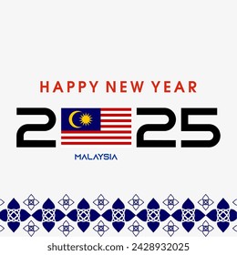 Happy New Year 2025 with MALAYSIA Flag. New year celebration social media post. Vector Banner for New Year. can use for, landing page, template, web, mobile app, poster, flyer