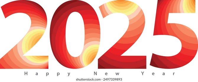 happy new year 2025 with many red circle monochrome color inside, 2025 vector illustration, isolated on white background.