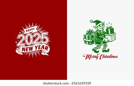 Happy New Year 2025. Merry Christmas vector design