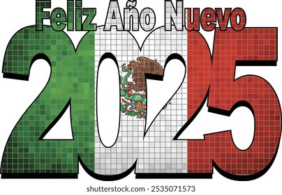 Feliz Ano Novo 2025 com a bandeira do México dentro - Ilustração,
NUMERAIS DE ANO NOVO FELIZ 2025