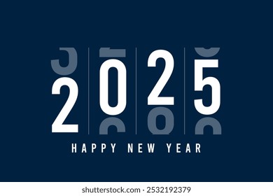 Happy New Year 2025. Minimalistic card with changing numbers for 2025. New Year and Merry Christmas web banner design. Vector illustration.