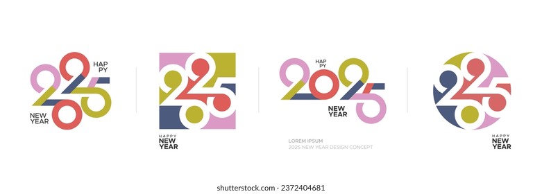 Happy new year 2025 with modern typeface number and colours. 2025 new year celebration logo concept