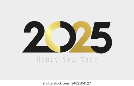 Happy New Year 2025 modern style design with gold and black elements. Corporate style concept. Graphic sign 20 25. Internet icon. Trendy template.