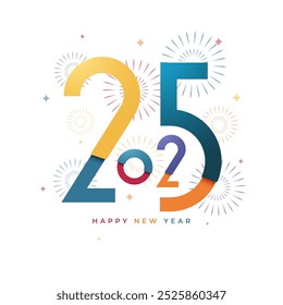 Happy New Year 2025 in a modern text abstract design. Creative modern concept for celebration. Vector illustration.