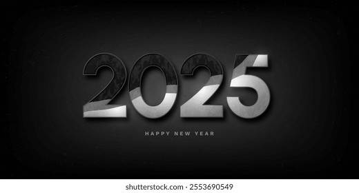 Happy New Year 2025. Modern horizontal template for greeting card design. Vector 3d illustration.