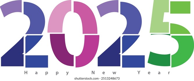 happy new year 2025 with monochrome stripes color inside, 2025 vector illustration, isolated on white background.