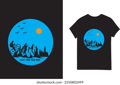 Feliz Ano Novo 2025 Mountain Biking Aventura T-Shirt Design