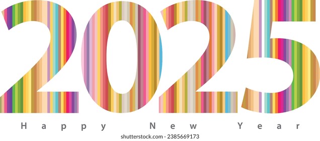 happy new year 2025 in multi vertical color lines, 2025 vector illustration, isolated on white background.