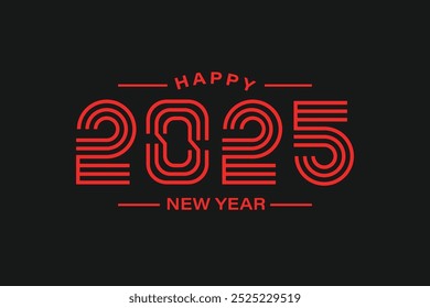 Happy new year 2025 multiple lines minimalist design concept. new year celebration concept