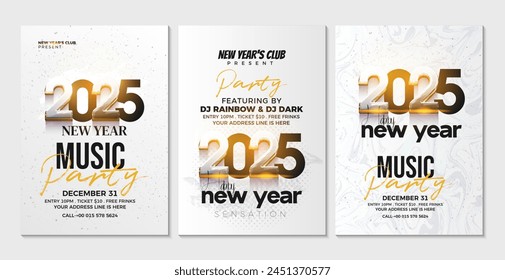 Happy New Year 2025 Music Party Design. Music party event to welcome the new year 2025. Vector premium design. 2025 posters, banners, social media posts and 2025 new year flyers.