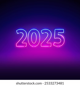 Happy New Year 2025 Neon Sign. Vector illustration for Holidays projects.