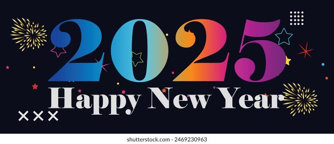 Happy new year 2025 with number on art wall concept. Happy new year 2025 modern art