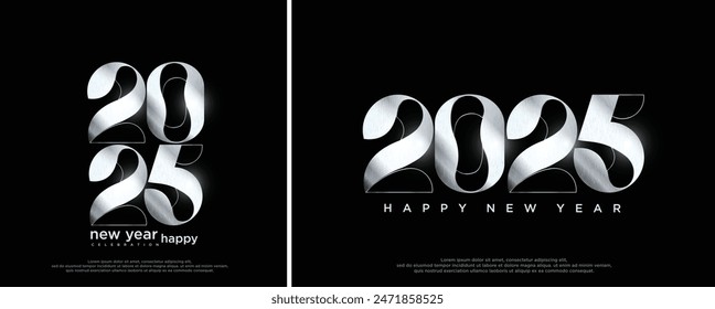 Happy new year 2025 number design. With luxury shiny silver metallic numbers. Design to celebrate new year 2025.