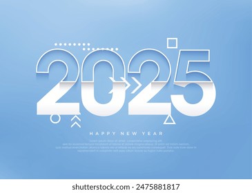 Happy new year 2025 number 3d in blue and yellow