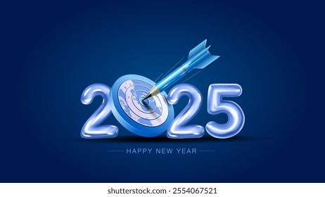 Happy new year 2025 number with world map, skills development and Educational target concept with pencil.