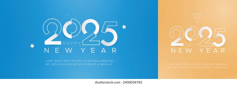 Happy new year 2025 on blue background. 2025 new year banner template