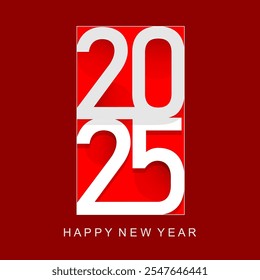 Happy new year 2025 on red background. Vector illustration