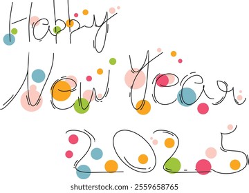 Happy New Year 2025 on colorful background. Lettering Handwriting Calligraphy vector