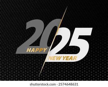 Happy New Year 2025 on black background. Vector illustration.