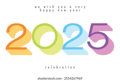 happy new year 2025 orange lime green cyan and purple with white color background. happy new year 2025 text design. the template of business diary for 2025 happy new year.