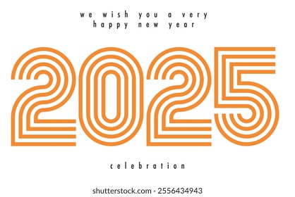 happy new year 2025 orange color with white color background. happy new year 2025 text design. the template of business diary for 2025 happy new year.