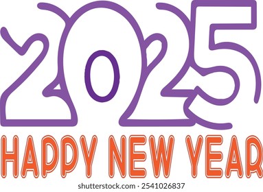 Happy new year 2025 outline flat illustration on white background Free Vector