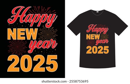 "Happy New Year 2025" Party T-Shirt! Perfect for ringing in the new year, this festive tee captures the excitement and joy of new beginnings, making it an essential addition to your holiday wardrobe.