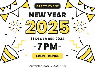 Happy New Year 2025 Party Background Poster Vector Illustration