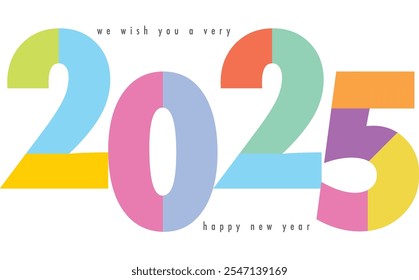 Feliz Año Nuevo 2025 color pastel con fondo de color blanco. Feliz Año Nuevo 2025 diseño de texto. La Plantilla del diario de negocios para 2025 Feliz Año Nuevo.