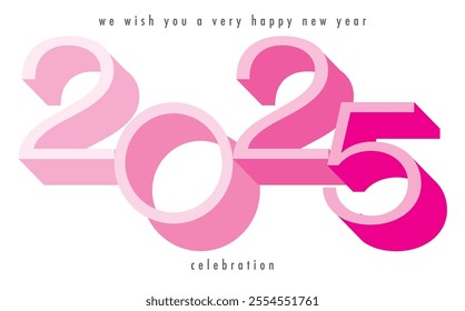 happy new year 2025 pink monochrome color with white color background. happy new year 2025 text design. the template of business diary for 2025 happy new year.