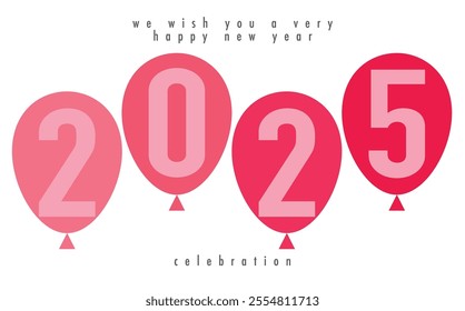 happy new year 2025 pink balloon monochrome color with white color background. happy new year 2025 text design. the template of business diary for 2025 happy new year.