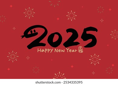 Happy New Year 2025! A playful design combining cute numbers with snake elements in a handwritten style, celebrating the Year of the Snake.