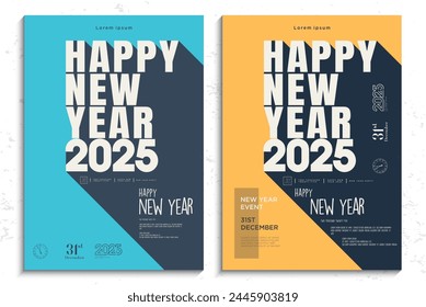 Frohes Neues Jahr 2025. Neues Posterdesign des Jahres 2025 mit einem schlichten und fröhlichen Konzept. Neujahrsplakat 2025. 2025 Vektorgrafik Premium Design.