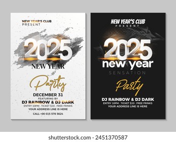 Happy New Year 2025. New Year 2025 poster design. Happy New Year 2025 Party Poster. Design for an event celebrating New Year 2025.