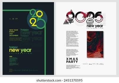 Happy New Year 2025 Poster Design. Elegant design for a Happy New Year 2025 poster. New Year 2025 Celebration Poster. Cover, banner and social media post for New Year 2025.