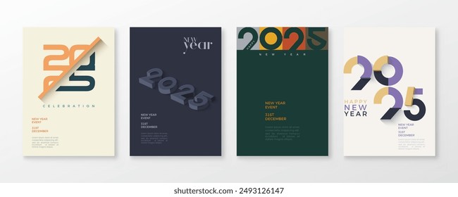 Happy new year 2025 poster design with a choice of several classic colors. Premium number vector design for happy new year 2025 celebration.