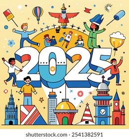 Feliz año Nuevo 2025 diseño de póster