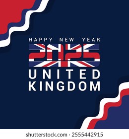 Happy new year 2025, Happy new year poster, banner, flyer, brochure, background, template design, Happy new year greeting card for British people, New year celebrations.