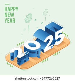 Happy new year 2025. Premium vector design for poster, banner, greeting, cover and new year 2025 celebration. 3D isometric look