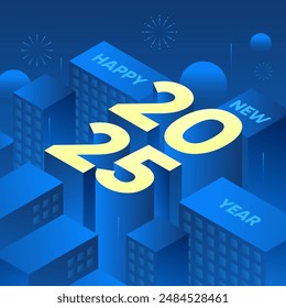 Happy new year 2025. Premium vector design for poster, banner, greeting, cover and new year 2025 celebration. 3D isometric look. Illustration