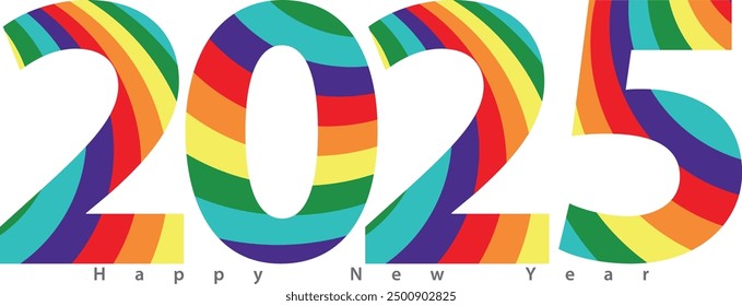 Feliz año nuevo 2025 con orgullo en el interior, Ilustración vectorial 2025, aislado sobre fondo blanco.