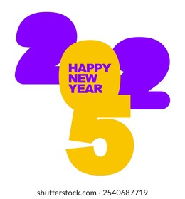 Feliz Ano Novo 2025 amarelo roxo laranja conectado vetor eps ilustração 